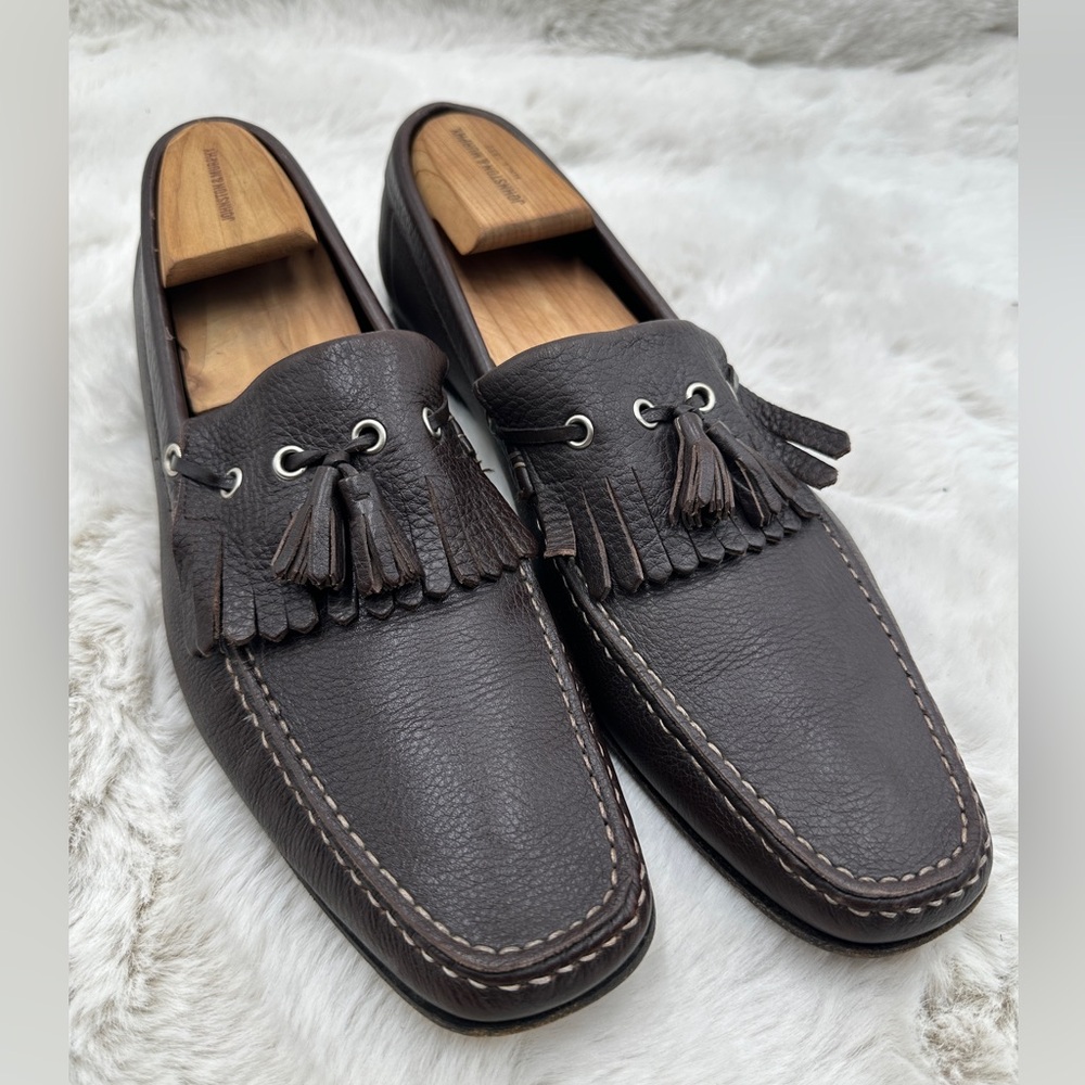 Salvatore Ferragamo tassel loafer brown pebble leather‎ dress shoes 11.5 D